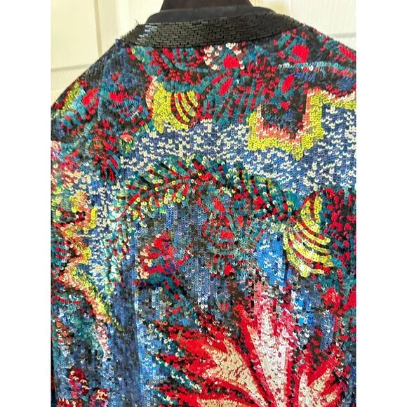 Roberto Cavalli multicolor rainbow sequin beaded black silk leather jacket IT46